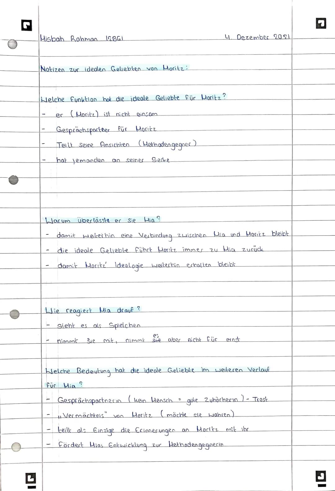 Misbah Rahman 12BG1
die ideale Geliebte Von Moritz
Seite 25-28 (Einführung)
Mia wird von der
Mia redet
-
die
mit
merkt, dass die ideale Geli