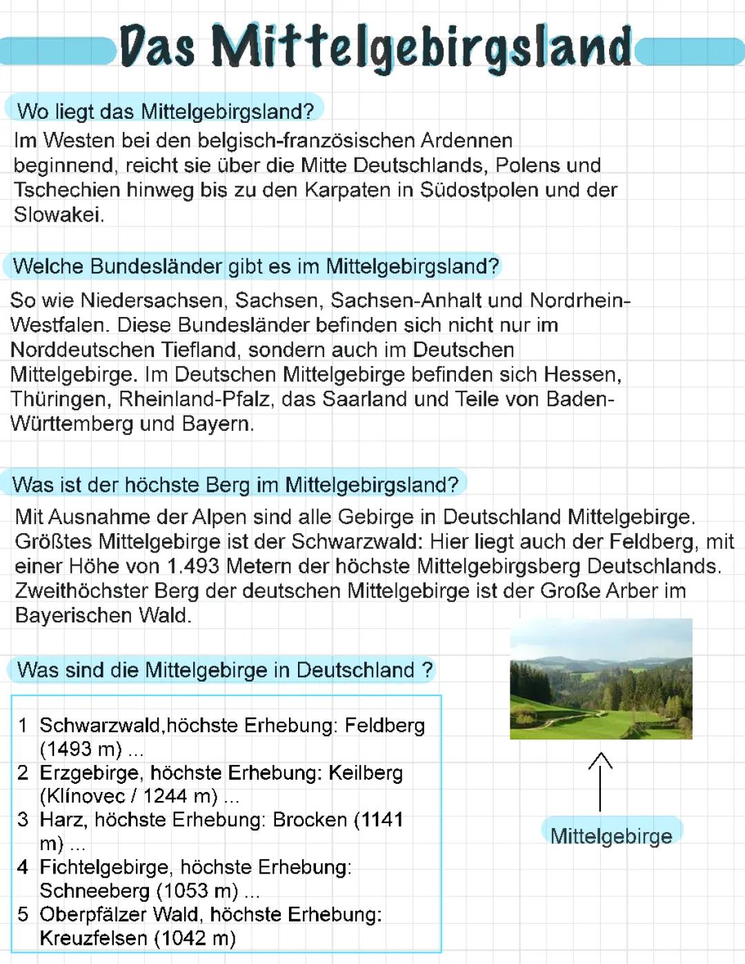 Mittelgebirge in Deutschland: Karte, Höchster Berg und Mehr für Klasse 5