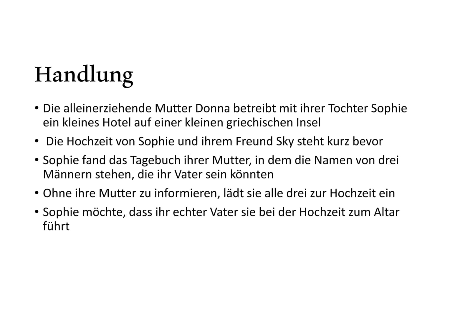 
<h2 id="allgemeines">Allgemeines</h2>
<p>Das Genre des Musicals "Mamma Mia!" ist eine Pop-Komödie. Nach dem großen Erfolg des Musicals "Che