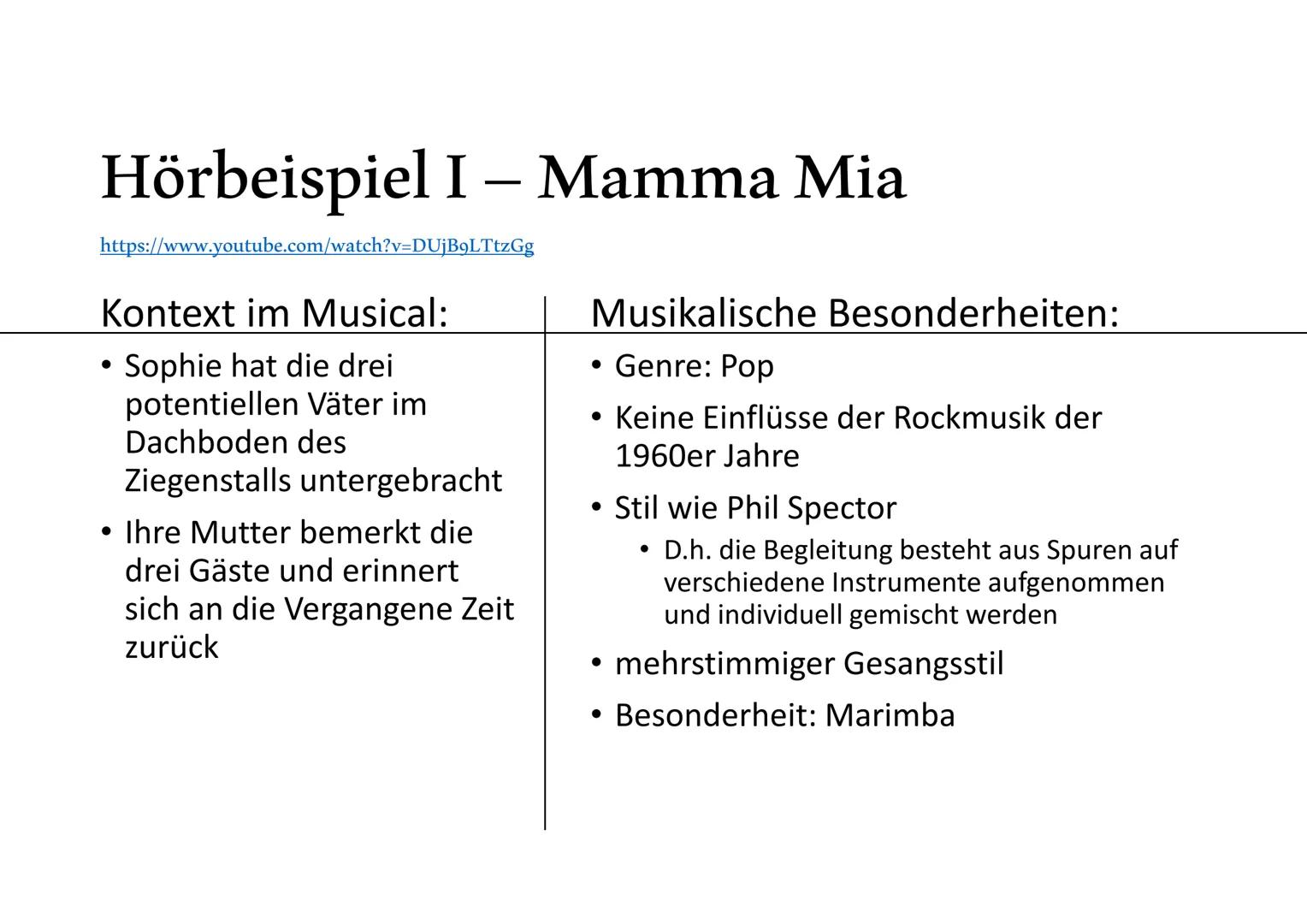 
<h2 id="allgemeines">Allgemeines</h2>
<p>Das Genre des Musicals "Mamma Mia!" ist eine Pop-Komödie. Nach dem großen Erfolg des Musicals "Che
