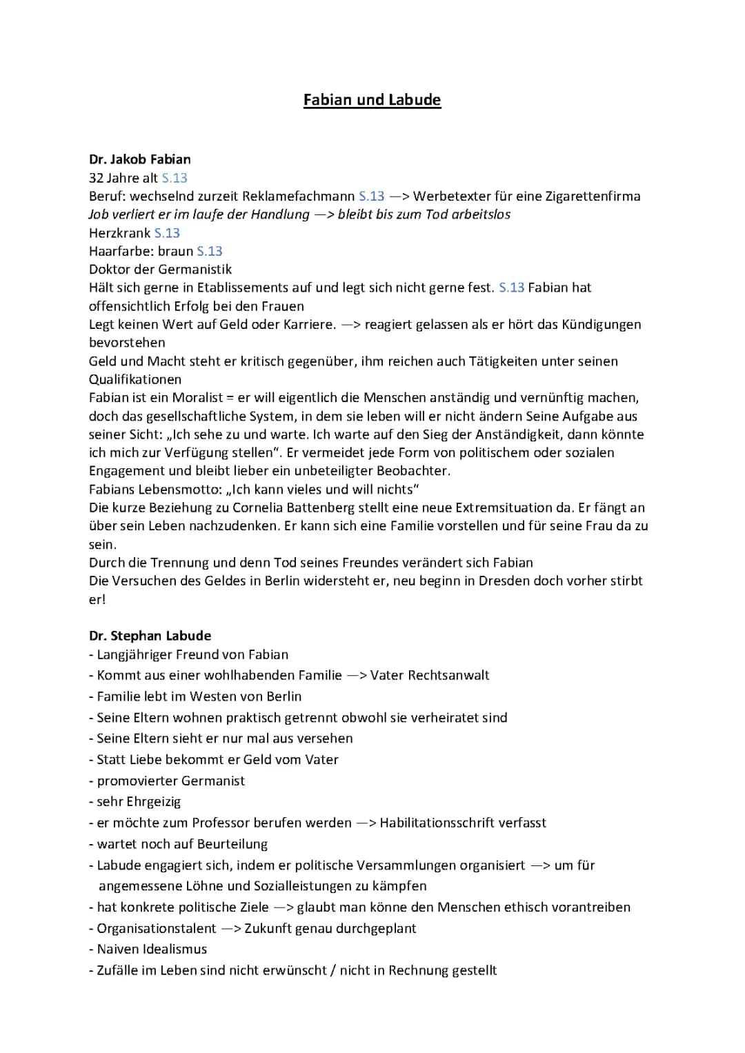 Charakterisierung Fabian und Labude Lektüre