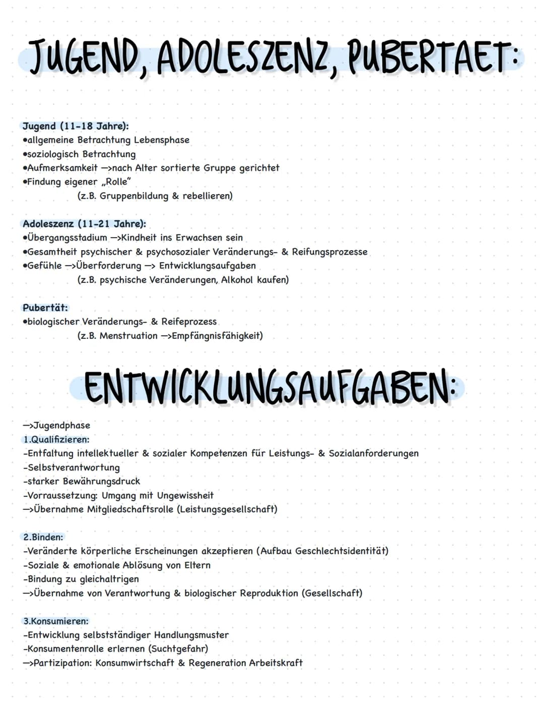 JUGEND, ADOLESZENZ, PUBERTAET:
Jugend (11-18 Jahre):
allgemeine Betrachtung Lebensphase
soziologisch Betrachtung
Aufmerksamkeit ->nach Alter