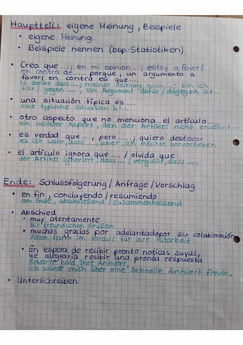 Carta al director
Struktur
Briefkopf
●
Betreff
●
♥
●
●
Empfängeradresse
meine Daten
Der Text
Anrede: Estimado Señor....
Hauptteil
Abschiedsf