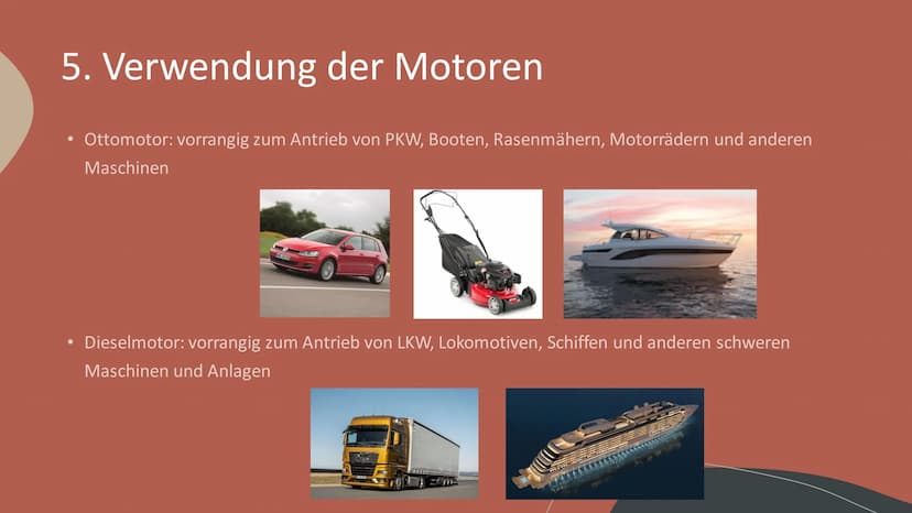 Otto- und
Dieselmotoren
Bild 1 Gliederung
1. Geschichte der Motoren
2. Funktionsweise des Ottomotors
3. Funktionsweise des Dieselmotors
4. V