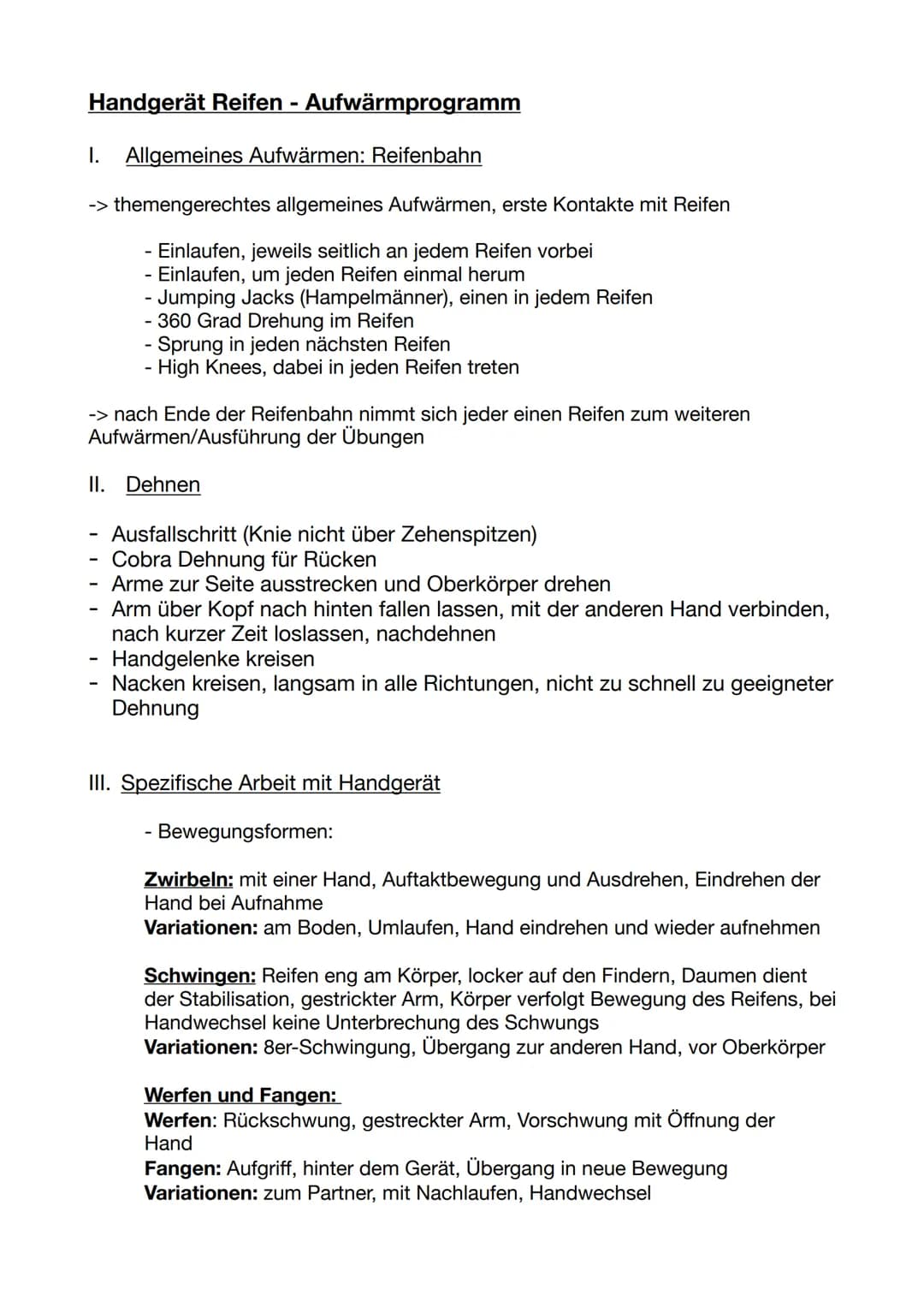 
<h2 id="allgemeinesaufwrmenreifenbahn">Allgemeines Aufwärmen: Reifenbahn</h2>
<p>Ein themengerechtes allgemeines Aufwärmen ermöglicht den e