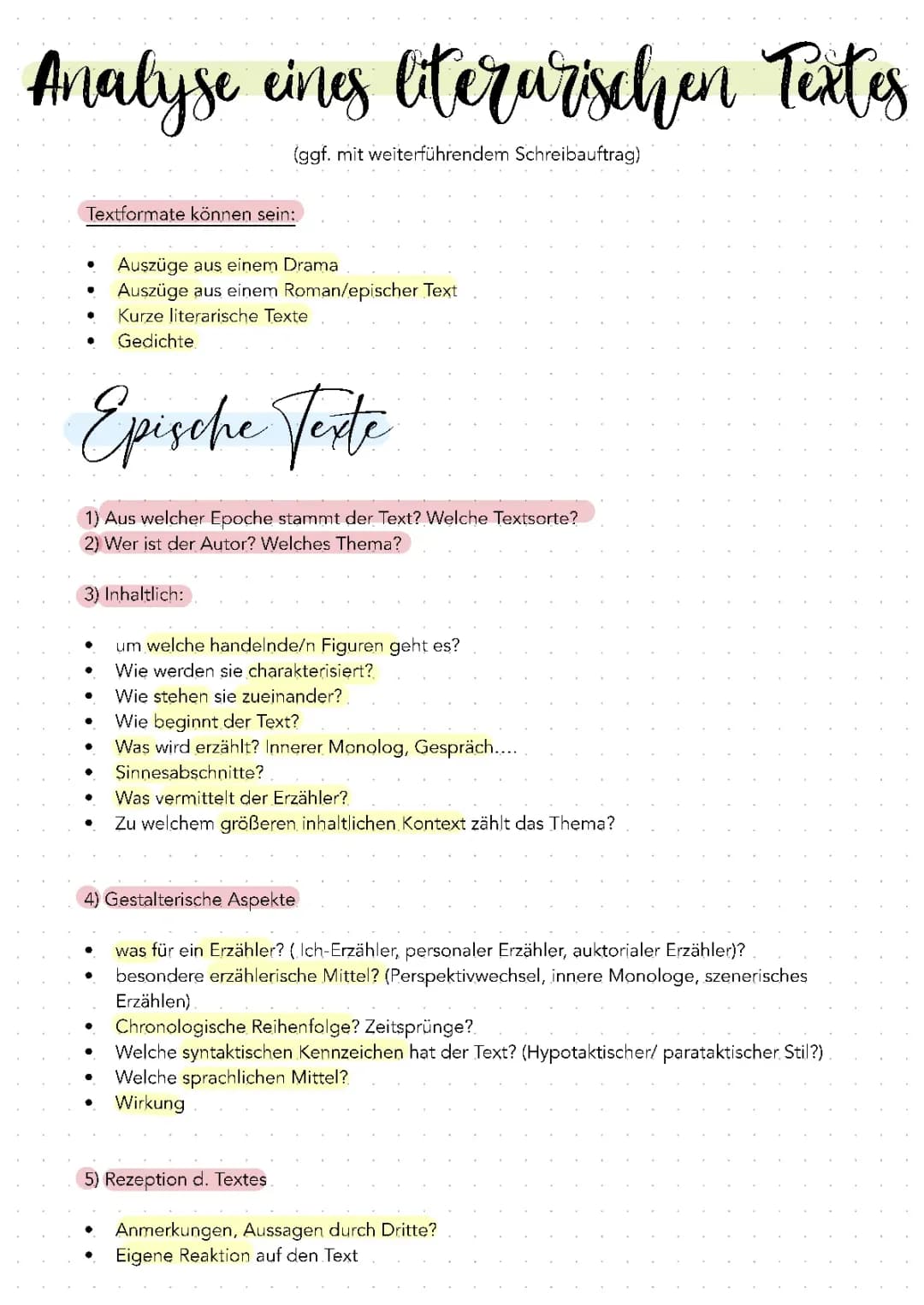 Verschiedene Textarten Deutsch - lyrische Texte, Epische Texte, Sachtextanalyse