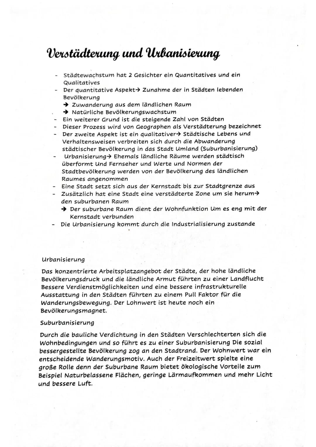 Verstädterung und Urbanisierung
Städtewachstum hat 2 Gesichter ein Quantitatives und ein
Qualitatives
Der quantitative Aspekt➜ Zunahme der i