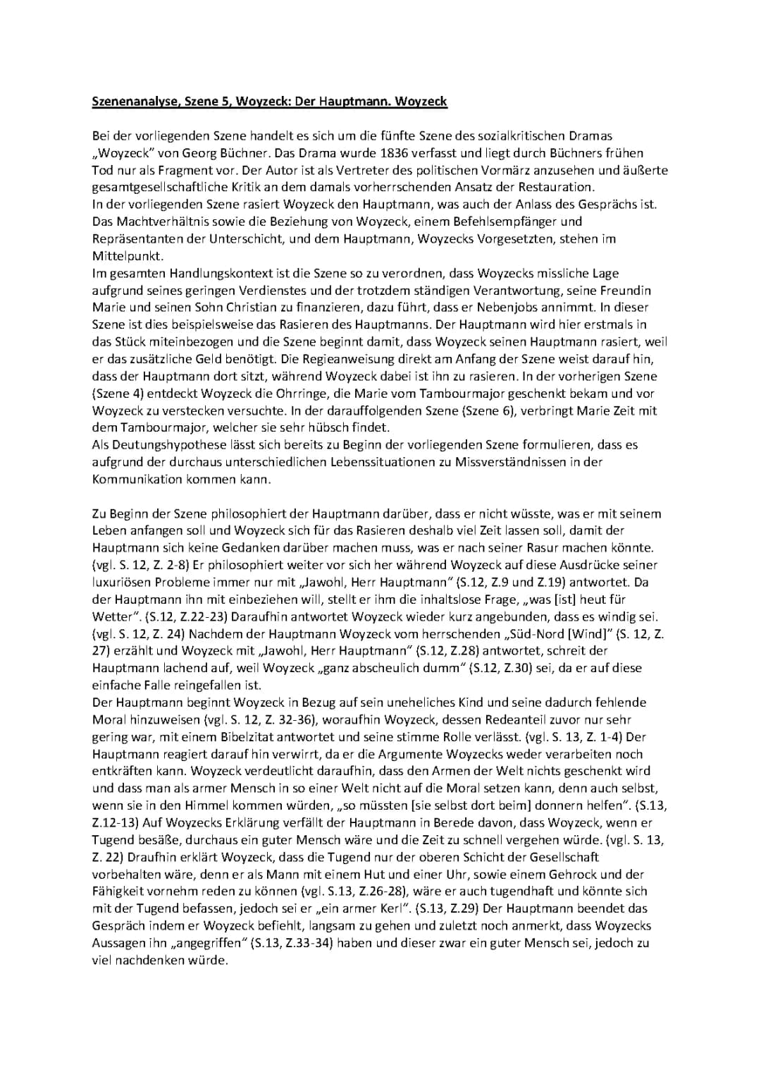 Woyzeck Szene 5 Zusammenfassung und Analyse - PDF und mehr