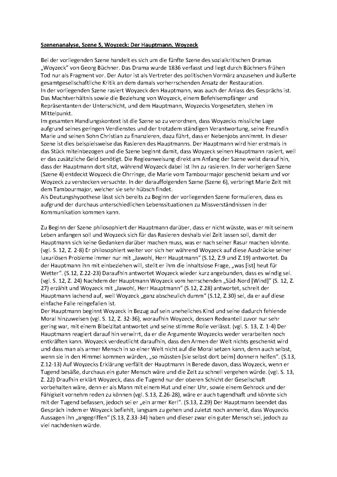 Woyzeck Szene 5 Zusammenfassung und Analyse - PDF und mehr