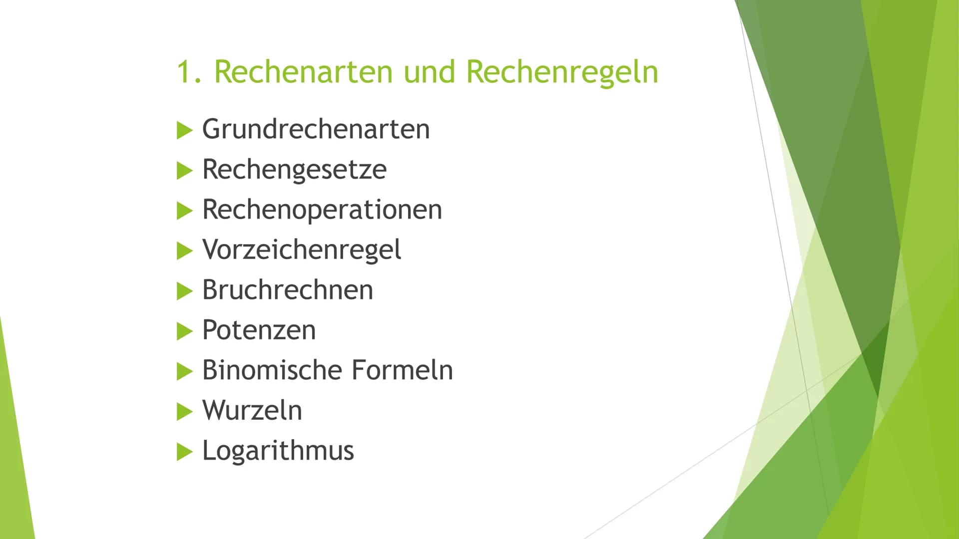 Stoffvermittlung
1. Rechenarten und Rechenregeln
►2. Gleichungen und Gleichungssysteme
► 3. Trigonometrie
4. Berechnung geometrischer Figure