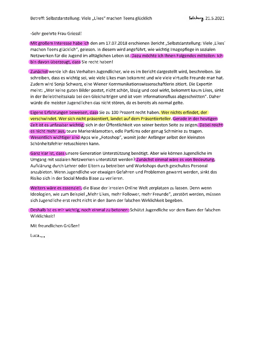 Beispiel Leserbrief