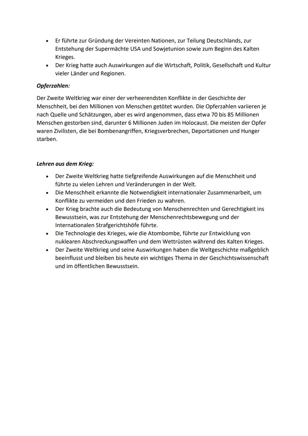 # Der Zweite Weltkrieg

Ursachen:

- Die Ursachen des Zweiten Weltkriegs waren vielfältig und komplex. Zu den
wichtigsten gehörten die Folge