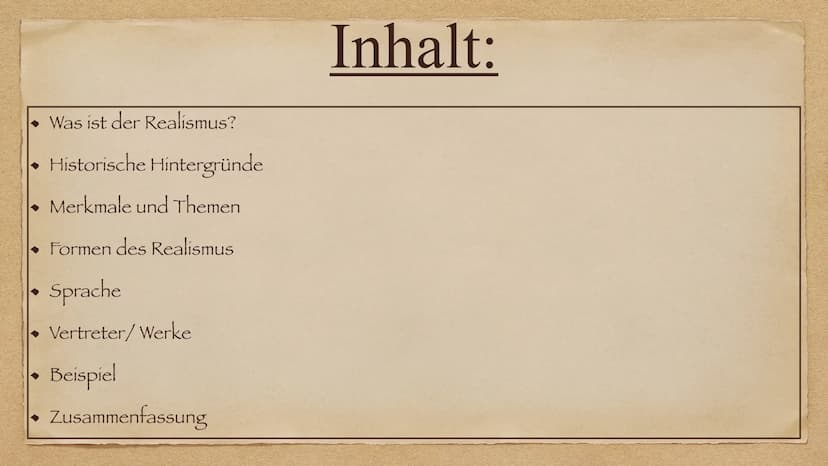 Realismus
Epoche der schönen Wirklichkeit
07 Was ist der Realismus?
Historische Hintergründe
Merkmale und Themen
Formen des Realismus
Sprach