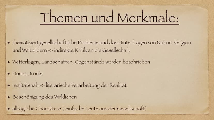Realismus
Epoche der schönen Wirklichkeit
07 Was ist der Realismus?
Historische Hintergründe
Merkmale und Themen
Formen des Realismus
Sprach