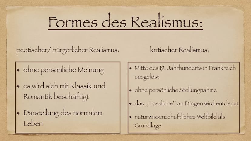 Realismus
Epoche der schönen Wirklichkeit
07 Was ist der Realismus?
Historische Hintergründe
Merkmale und Themen
Formen des Realismus
Sprach