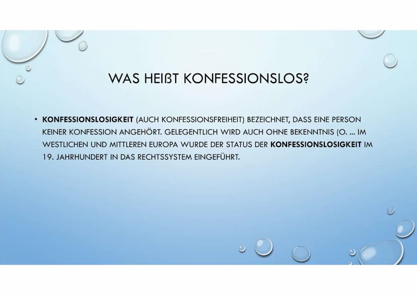 KONFESSION
RELIGION DEFINITION
• ALS KONFESSION WIRD IM HEUTIGEN SPRACHGEBRAUCH EINE UNTERGRUPPE INNERHALB
EINER RELIGION BEZEICHNET, DIE SI