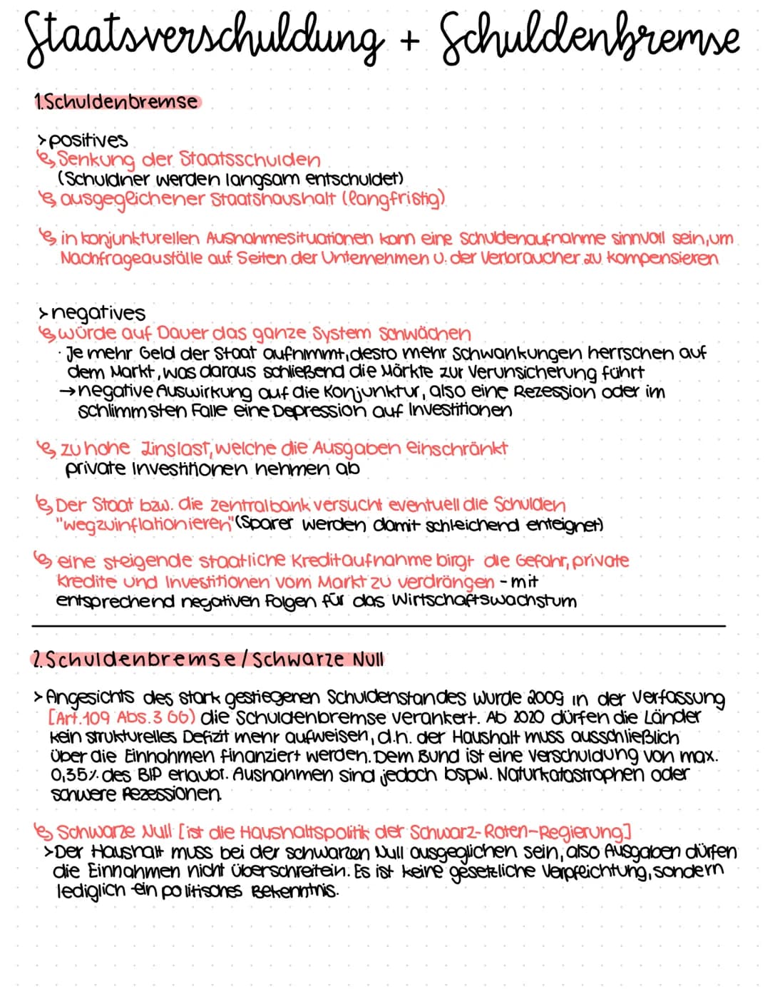 Staatsverschuldung + Schuldenbremse
1.Schuldenbremse
>positives
Senkung der Staatsschulden
(Schuldiner werden langsam entschuldet)
e ausgegl