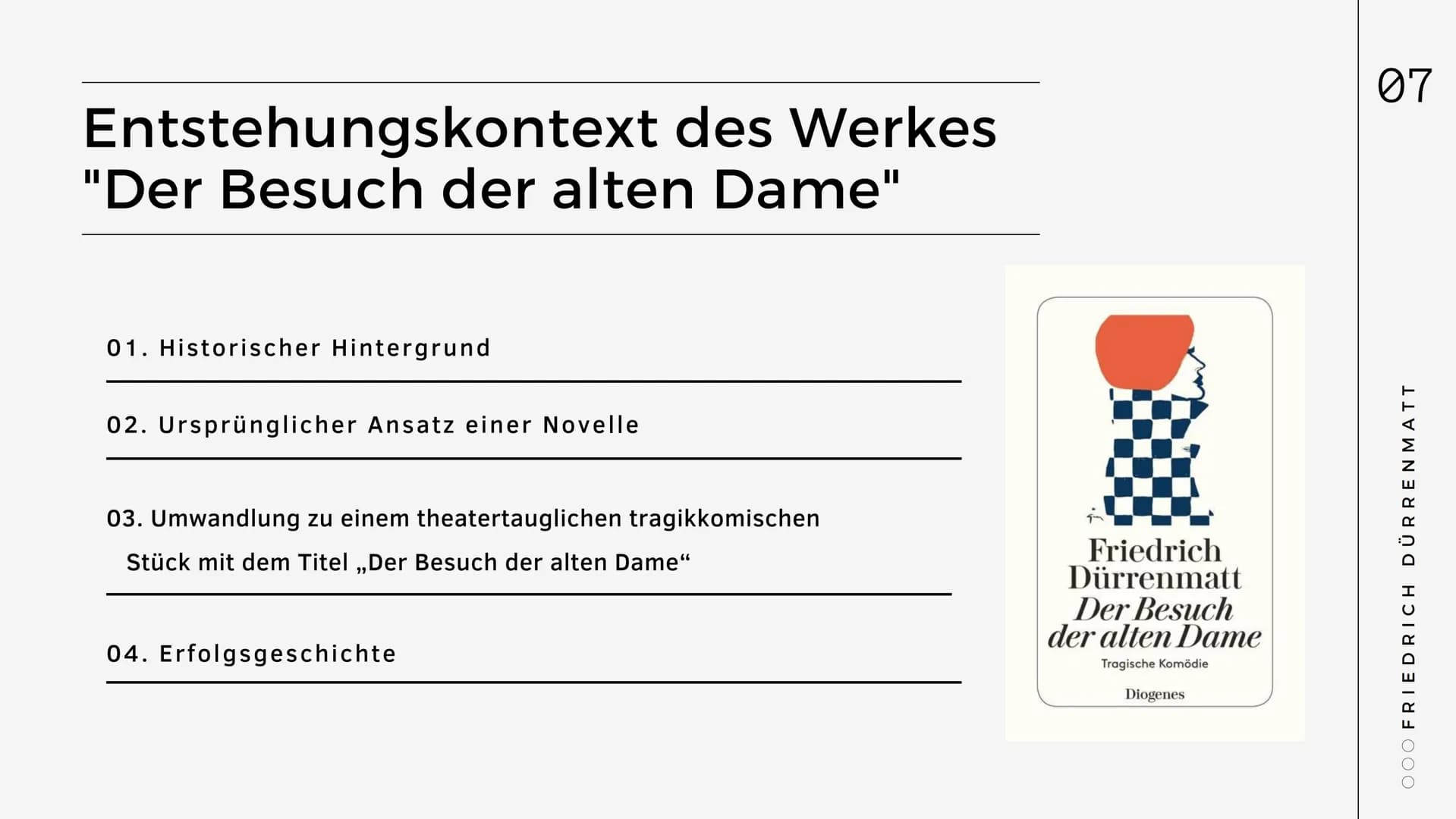 Biografie
Friedrich
Dürrenmatt
Name: Dilek, Luisa, Trang
Fach: Deutsch
Lehrer/in: Frau Renne
OOO
|||
= Gliederung
1. Biografie
1.1. Kindheit
