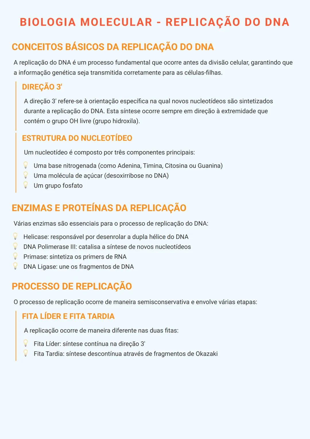 # BIOLOGIA MOLECULAR - REPLICAÇÃO DO DNA

CONCEITOS BÁSICOS DA REPLICAÇÃO DO DNA

A replicação do DNA é um processo fundamental que ocorre a