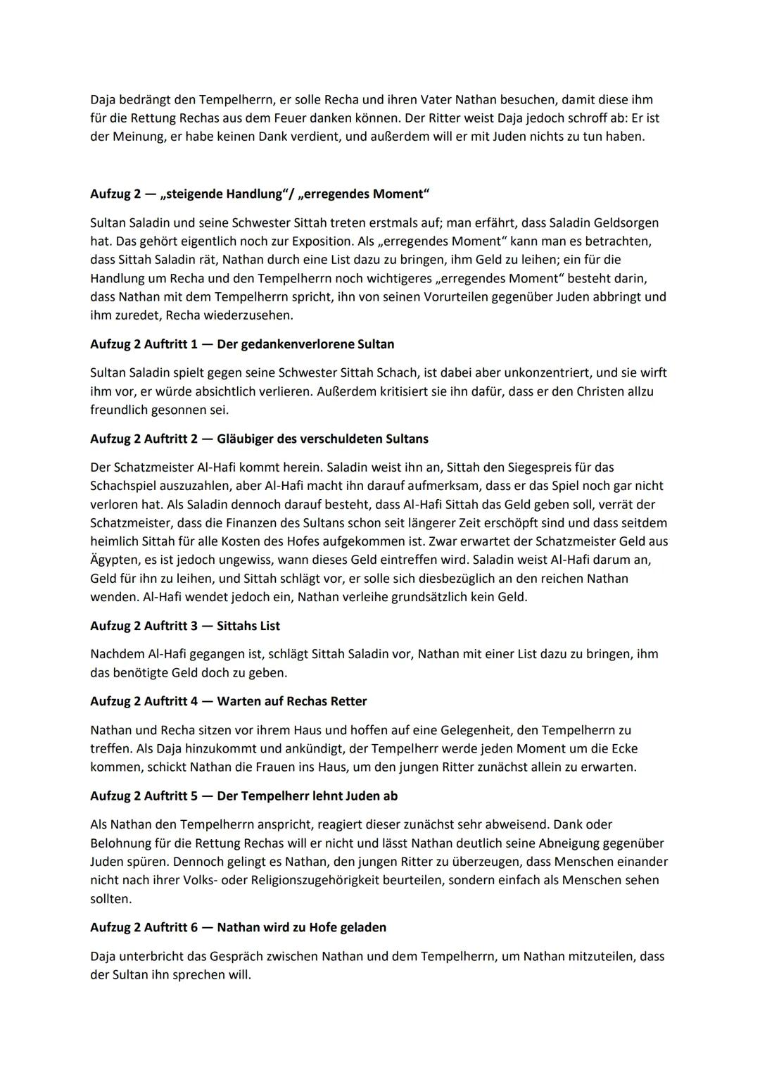 # Nathan der Weise - Gotthold Ephraim Lessing

Aufzug 1- Exposition

Nathan ist ein reicher jüdischer Kaufmann und kommt von seiner Geschäft