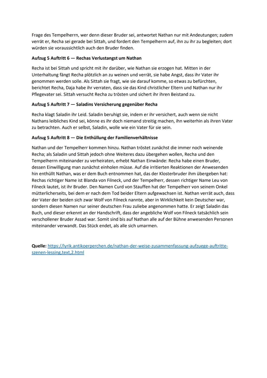 # Nathan der Weise - Gotthold Ephraim Lessing

Aufzug 1- Exposition

Nathan ist ein reicher jüdischer Kaufmann und kommt von seiner Geschäft