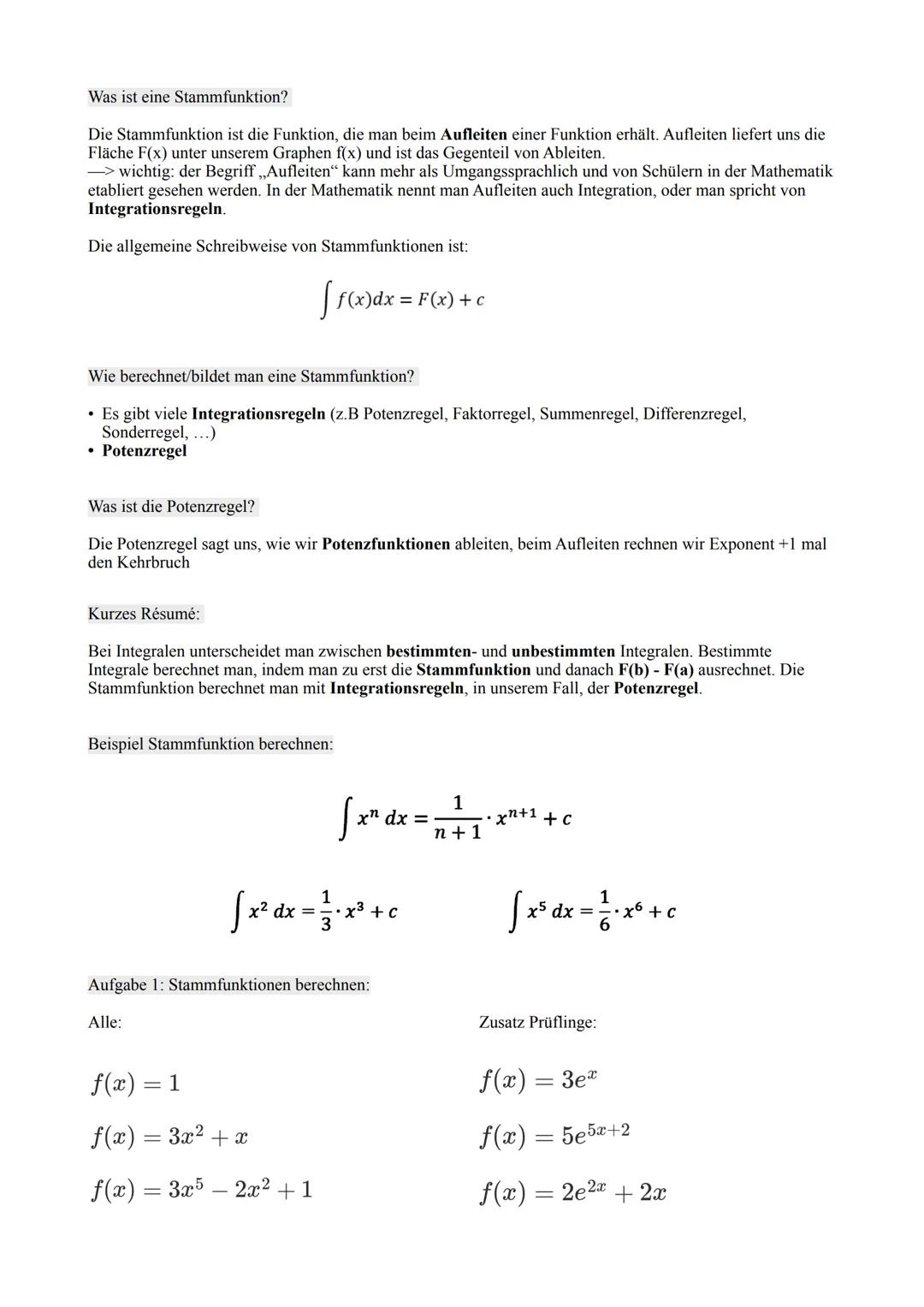 Integrale
• Bedeutung, Hauptsatz, Stammfunktionen.
Was sind Integrale? Und Wofür brauchen wir sie?
In der Mathematik unterscheidet man zwisc
