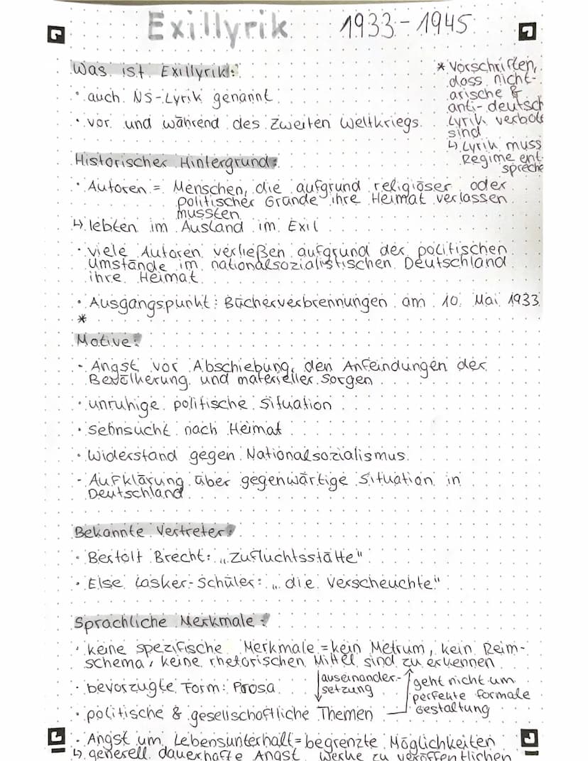 L
Exillyriki
1933-1945:
Was ist Exillyrikl:"
auch NS-Lyrik genannt.
vor und während des Zweiten Weltkriegs.
Historisches Hintergrund
• Autor