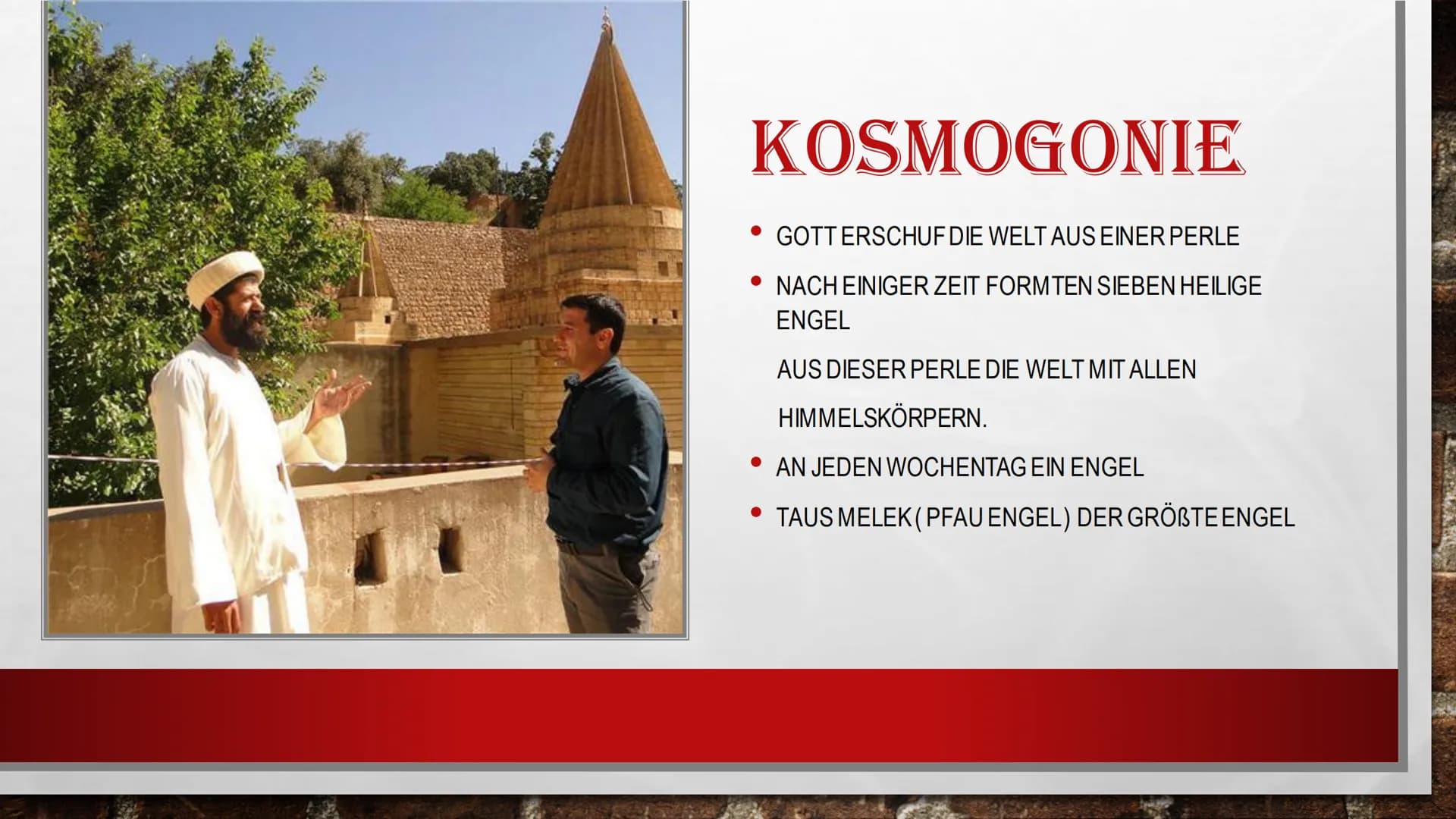 DAS JESIDENTUM
(YESIDENTUM)
B
SID INHALTSVERZEICHNIS
DAS JESIDENTUM
KOSMOGONIE
TAUS MALAK
TRADITION
PILGERSTÄTTE LALISH
BEVÖLKERUNG UND GEOG
