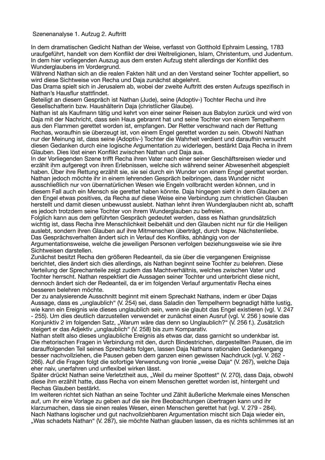Szenenanalyse 1. Aufzug 2. Auftritt
In dem dramatischen Gedicht Nathan der Weise, verfasst von Gotthold Ephraim Lessing, 1783
uraufgeführt, 