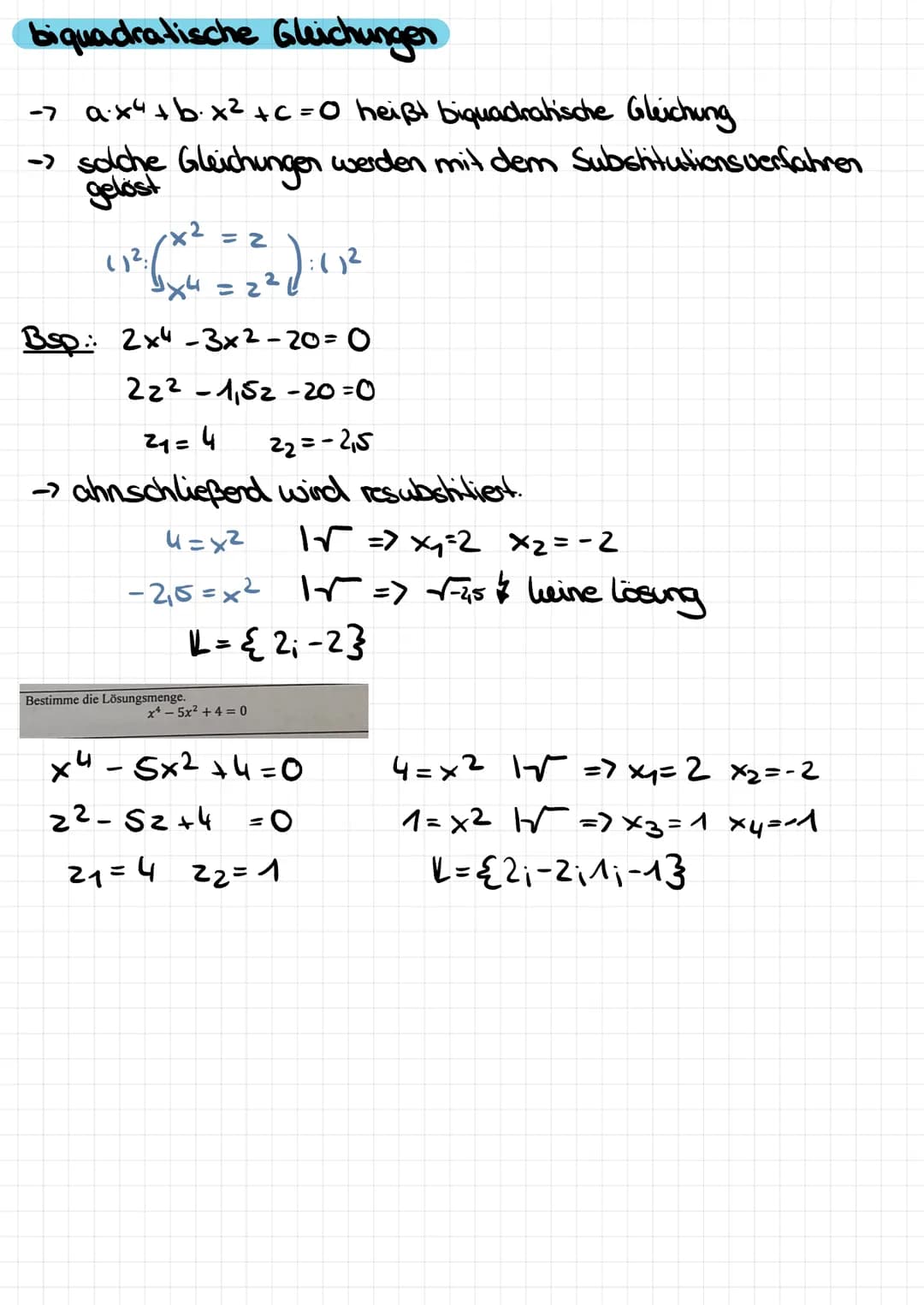 3. Quadratische Gleichungen
allg. Form:
Normal form:
ax² +bx+c = 01:a
²-0
+ a
b
a ·x+a=
↓
P
१
x² + px +q=0
x² +
=0
p-q- Formel: x₁₂2
Bsp.: x