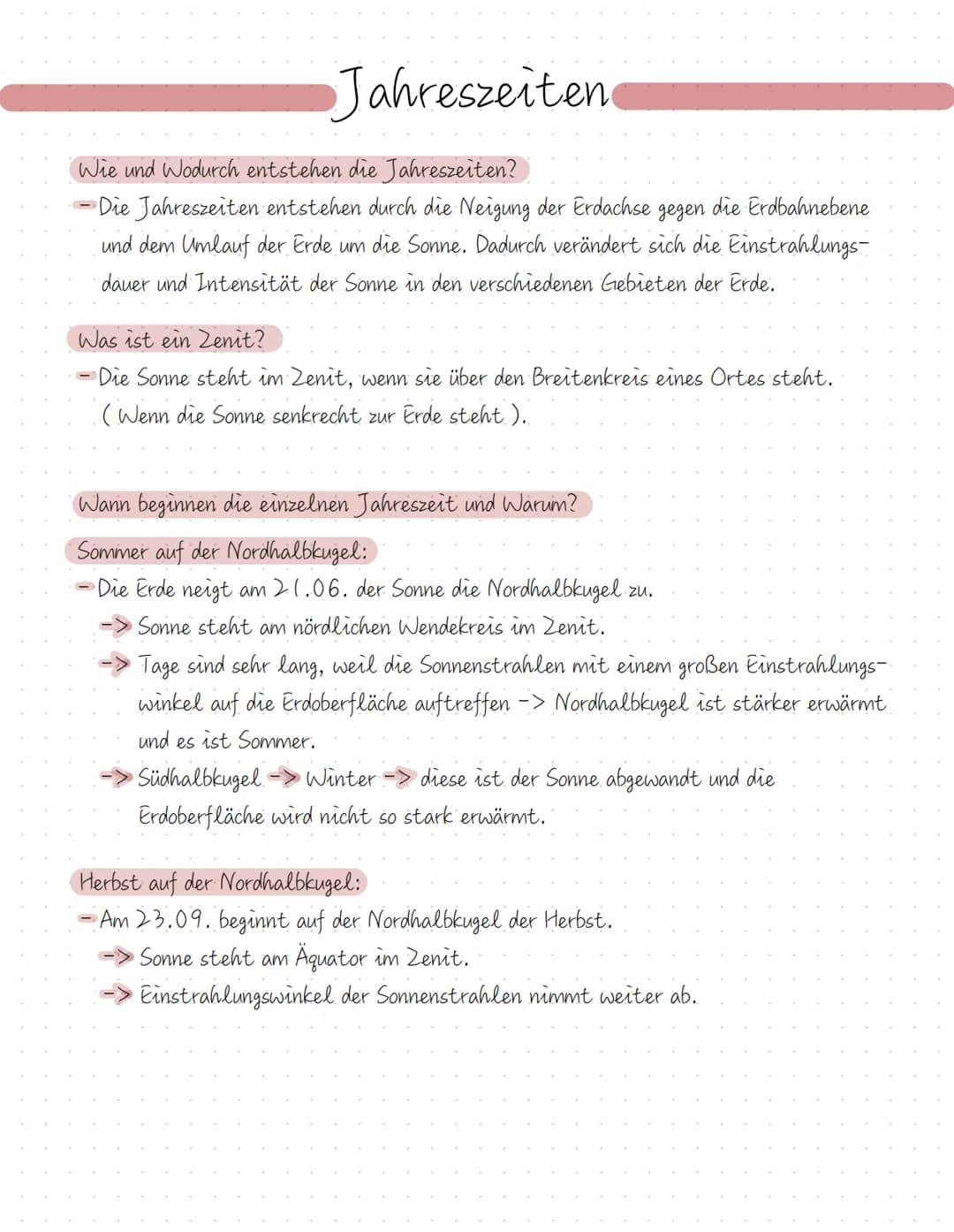 Jahreszeiten
Wie und Wodurch entstehen die Jahreszeiten?
Die Jahreszeiten entstehen durch die Neigung der Erdachse gegen die Erdbahnebene
un