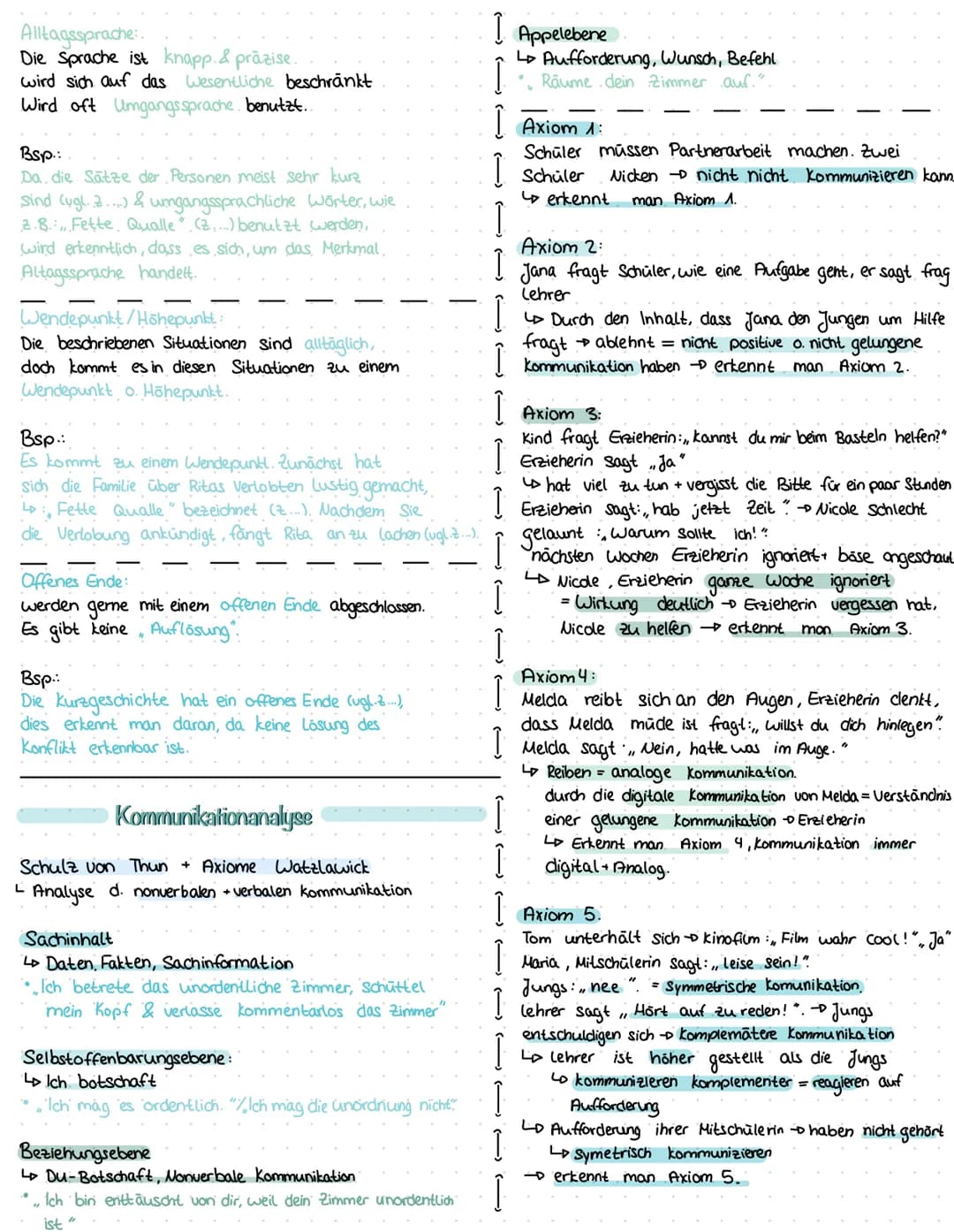 Aufbau einer Analyse:
Einleitung & Thema
Inhaltsangabe
Merkmale der Kurzgeschichte
Kommunikation
Figuren
Sprachliche Mittel
Gesamtdeutung + 