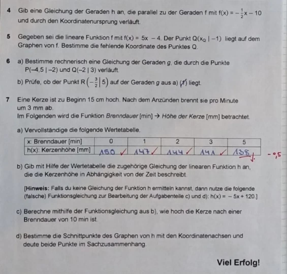 form!
Nr. 3:
b) gigie filx) = 4x + A
2
S...
3.4. (ges. S(x₂12₂)
A3: 919
A4: 313
3. Klassenarbeit:
f₂(x) = -0,25 x + 2,5
Ansatz: f(x) - f₂(x)