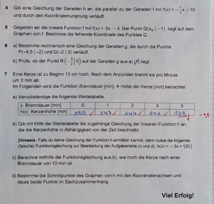 form!
Nr. 3:
b) gigie filx) = 4x + A
2
S...
3.4. (ges. S(x₂12₂)
A3: 919
A4: 313
3. Klassenarbeit:
f₂(x) = -0,25 x + 2,5
Ansatz: f(x) - f₂(x)