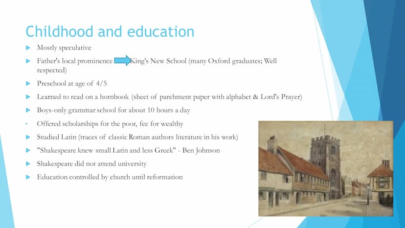 Shakespeare and his time Table of contents
Introduction to William Shakespeare
Family life
John Shakespeare
Childhood and education
Wife and