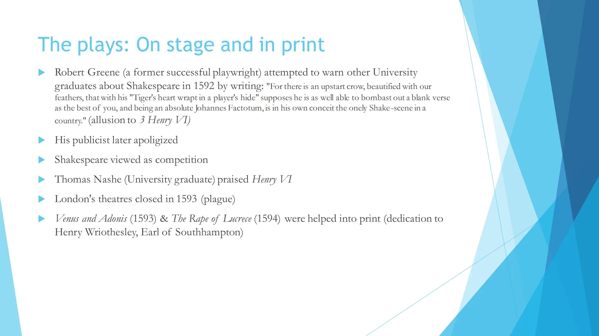 Shakespeare and his time Table of contents
Introduction to William Shakespeare
Family life
John Shakespeare
Childhood and education
Wife and