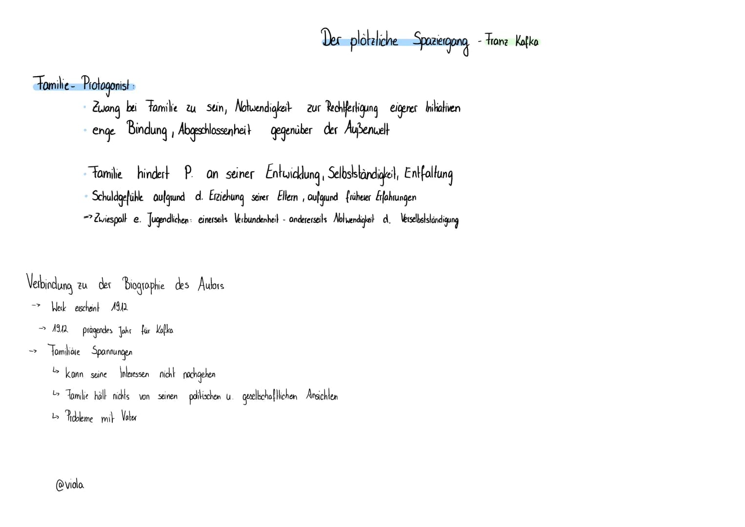 Familie- Protagonist
->
Verbindung zu der Biographie des Autors
Werk erscheint 1912
->
Zwang bei Familie zu sein, Notwendigkeit zur Rechtfer
