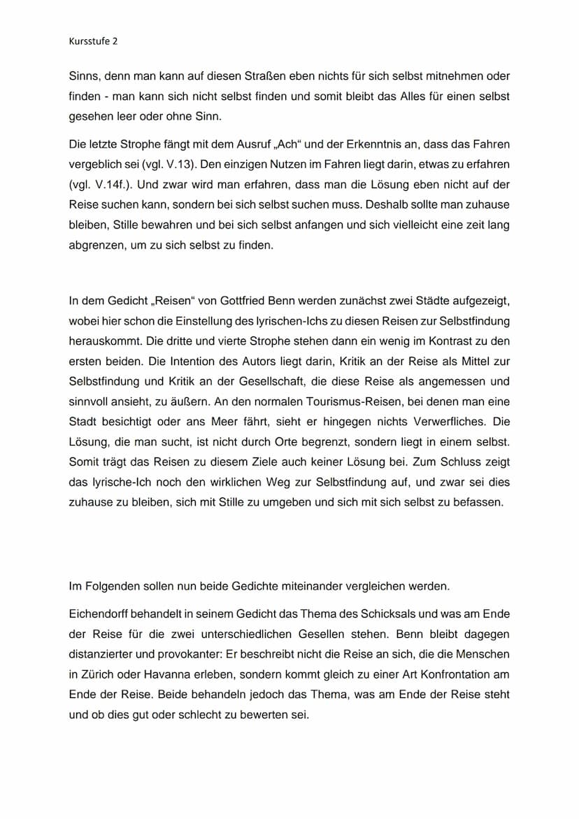 Kursstufe 2
Gedichtvergleich - Abitur Thema
Das romantische Gedicht „Die zwei Gesellen" von Joseph Eichendorff wurde 1818
veröffentlicht und
