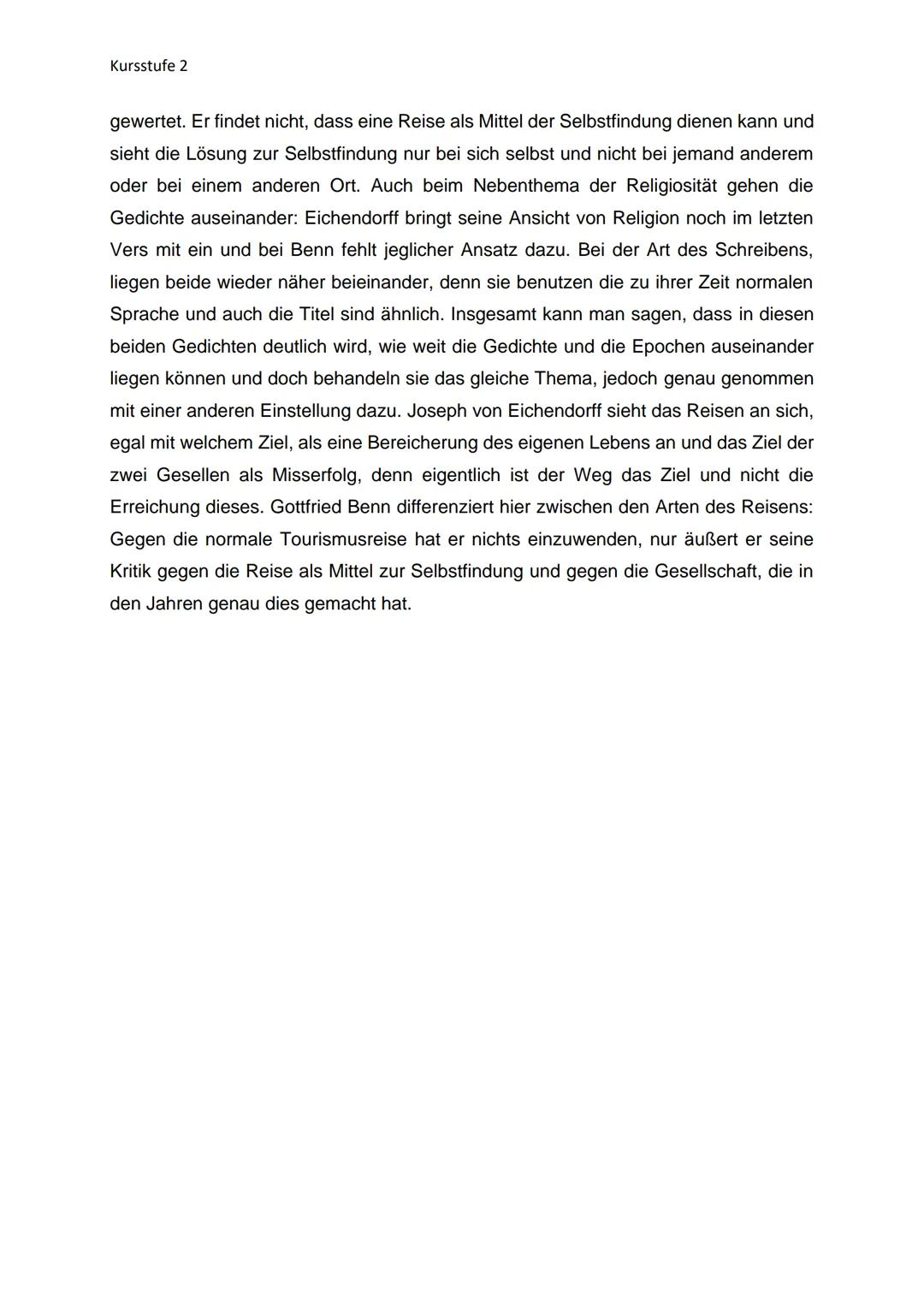 Kursstufe 2
Gedichtvergleich - Abitur Thema
Das romantische Gedicht „Die zwei Gesellen" von Joseph Eichendorff wurde 1818
veröffentlicht und