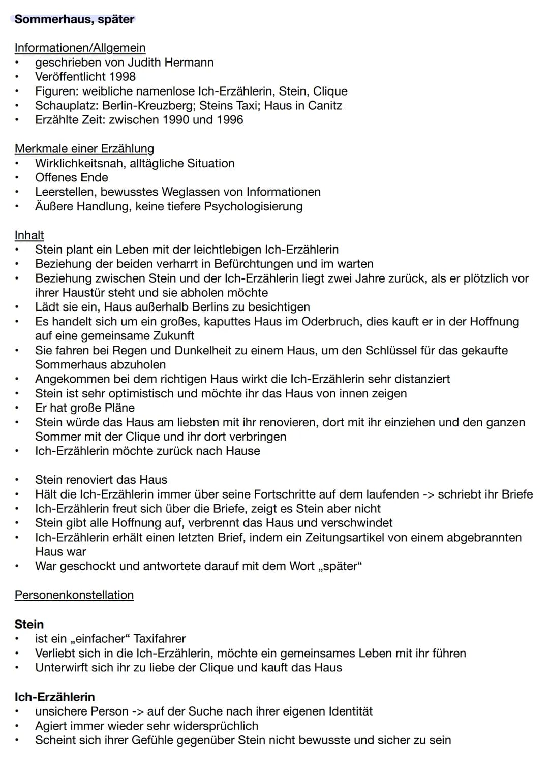 Sommerhaus, später
Informationen/Allgemein
●
.
●
●
Merkmale einer Erzählung
Wirklichkeitsnah, alltägliche Situation
Offenes Ende
Leerstellen