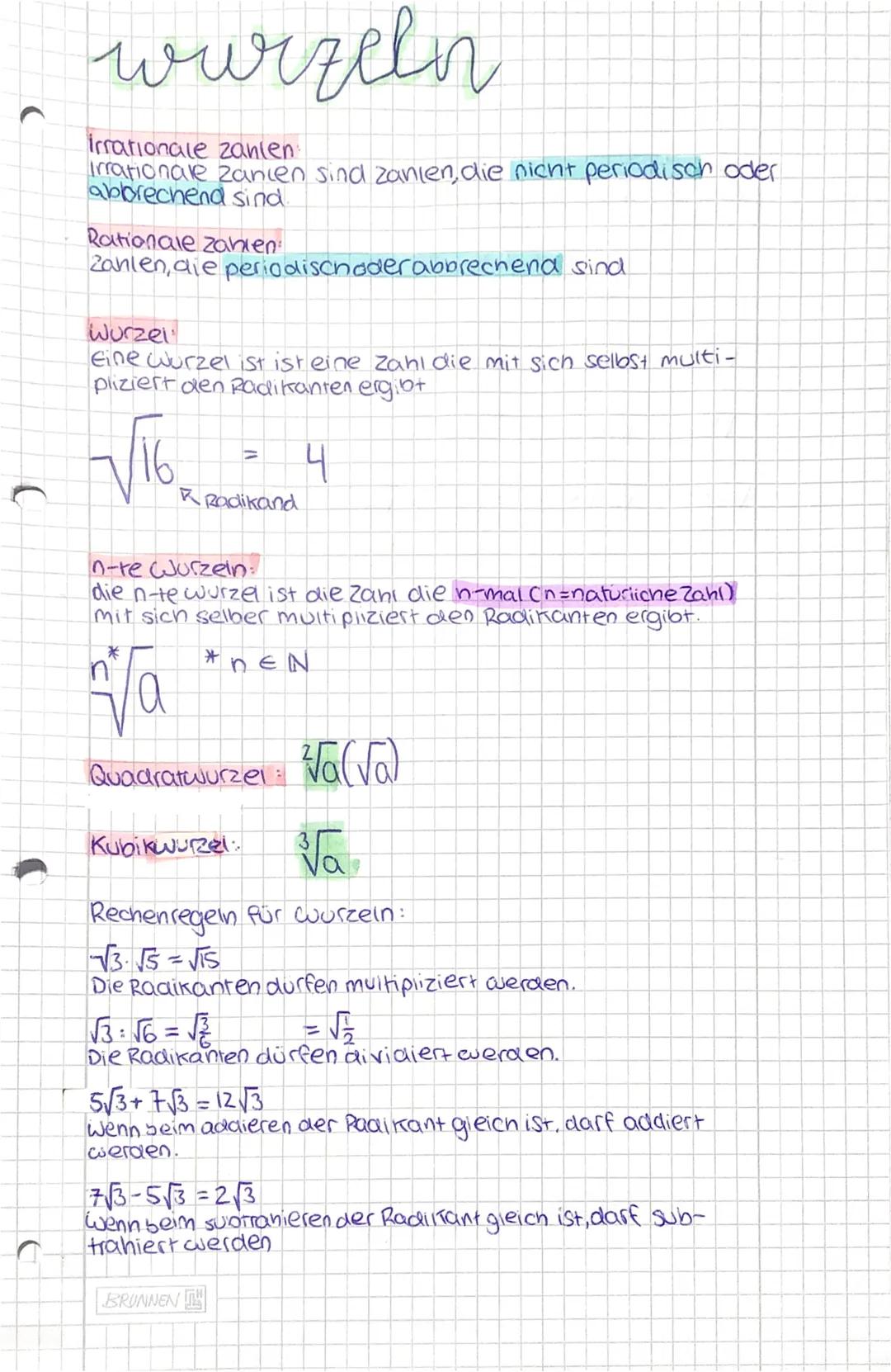 # wurzeln

Irrationale zanlen
Irrationave zancen sind zanien, die nicht periodison oder
abbrechend sind.

Rationale zahien
Zahlen, die perio