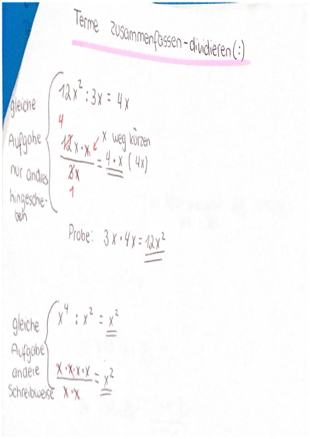 Terme und Gleichungen -Basiswissen
Terme ganz einfach erklärt
X+X+X3-x
X+X+x=3x
Man kann entweder 3-x schreiben
oder 3x.
2x + 3x + 5x = 10x
