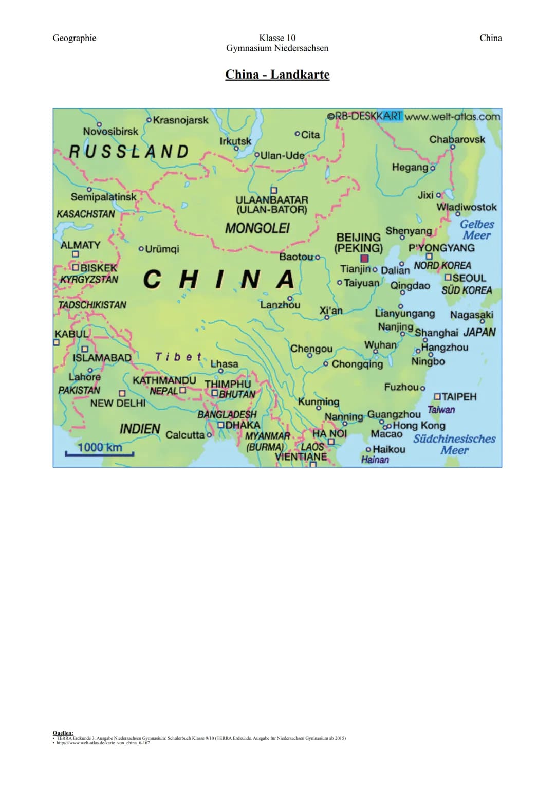 Geographie
Klasse 10
Gymnasium Niedersachsen
Viermal China
Das gelbe China
Die Landschaften im Nordosten werden gelbes China gennant.
Auf de