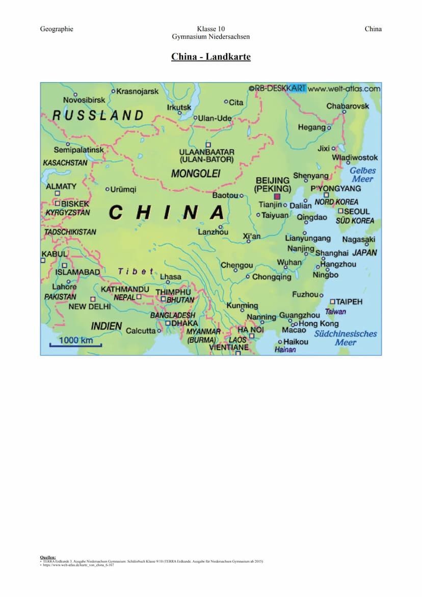 Geographie
Klasse 10
Gymnasium Niedersachsen
Viermal China
Das gelbe China
Die Landschaften im Nordosten werden gelbes China gennant.
Auf de