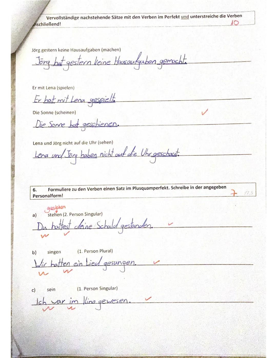 Name:
Von insgesamt 59 Punkten hast du
Note: A
Beste trabait
de Classe:
1.
Plusquamperfekt:
Perfekt:
Präteritum:
Klassenarbeit im Fach Deuts