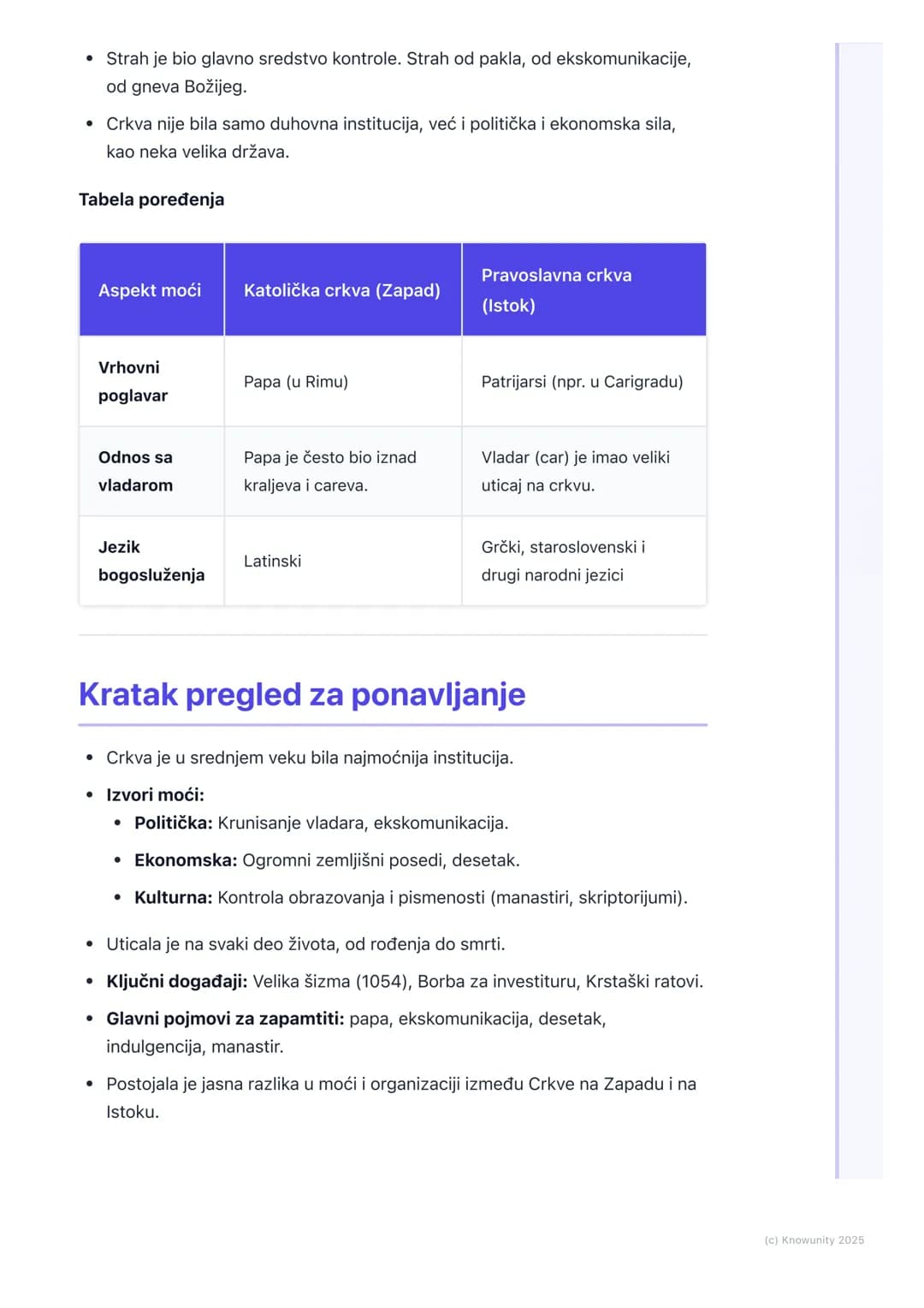 # Uloga Crkve – moć i uticaj

## Uvodni pregled

U srednjem veku, Crkva je bila najvažnija i najmoćnija institucija u Evropi. Njen
uticaj se