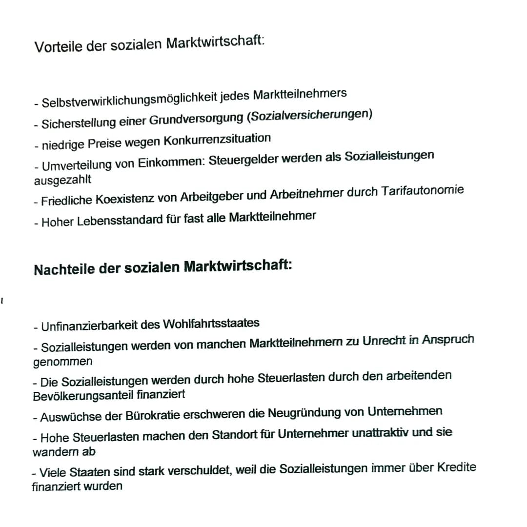 I
Vorteile der sozialen Marktwirtschaft:
Selbstverwirklichungsmöglichkeit jedes Marktteilnehmers
- Sicherstellung einer Grundversorgung (Soz