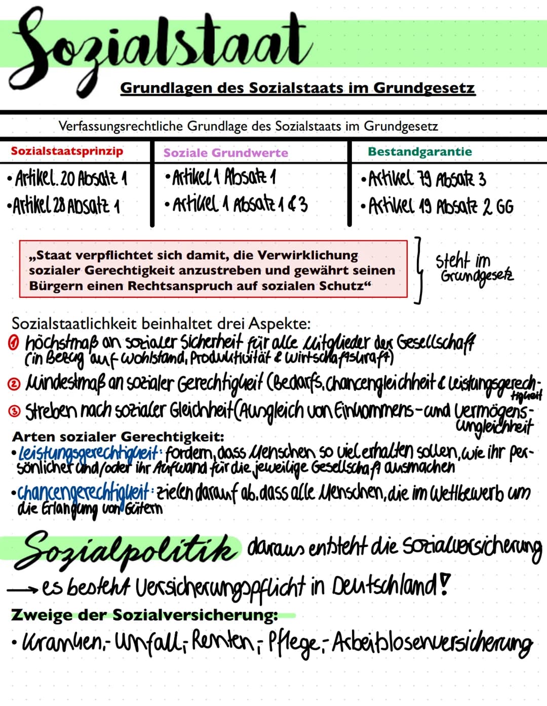 Sozialstaat
Grundlagen des Sozialstaats im Grundgesetz
Verfassungsrechtliche Grundlage des Sozialstaats im Grundgesetz
Sozialstaatsprinzip
•