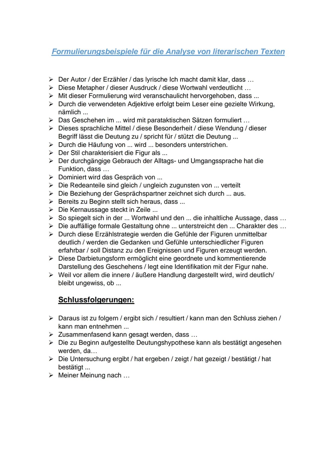 Formulierungshilfen für die Analyse von Texten
Einleitung:
Das Gedicht ,,..." von ... aus dem Jahr... handelt von ...
> Der vorliegende Arti