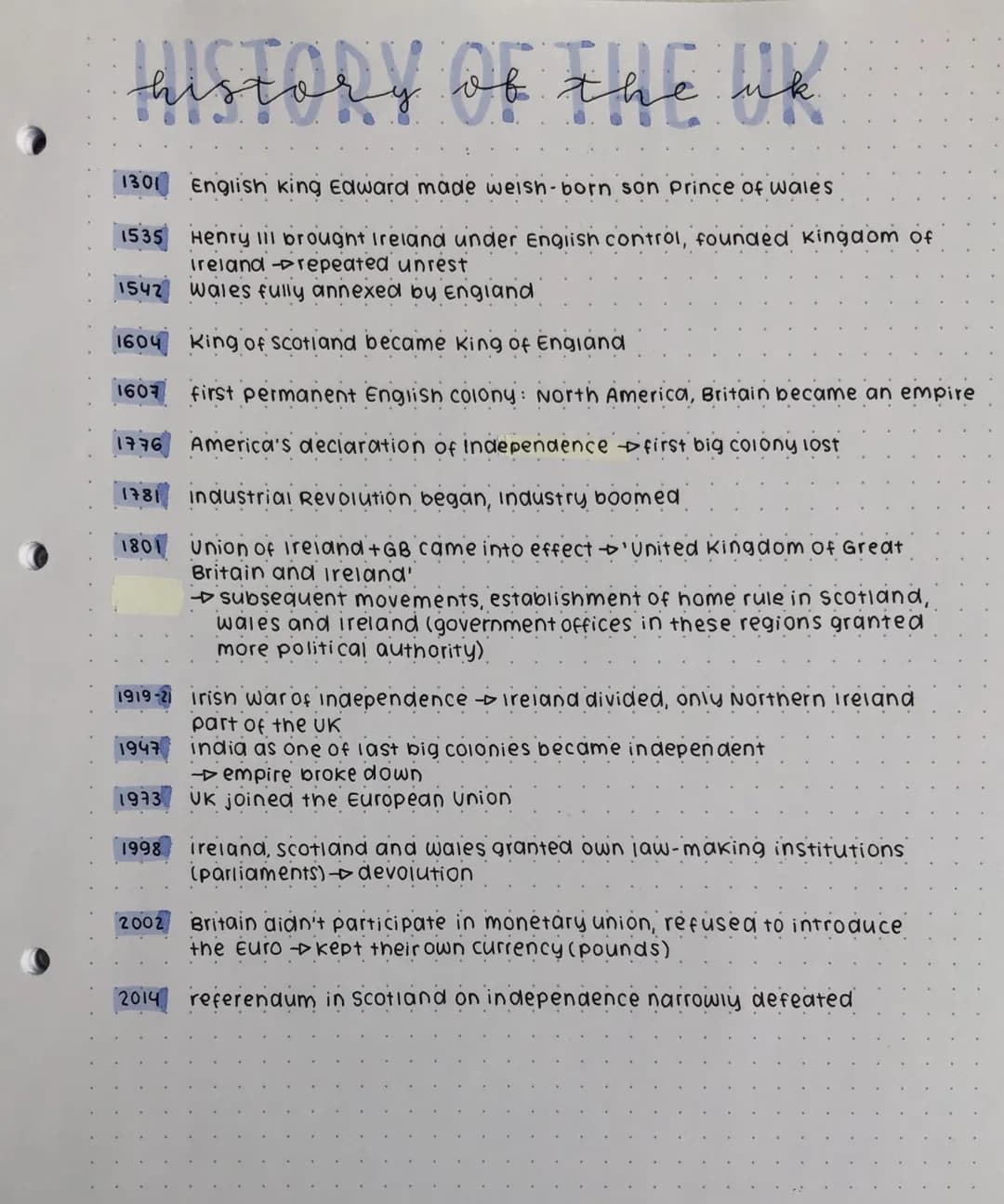 HISTORY OF THE WK
history
the
k.
1301
1535
1542
1604
1607
1776
1781 industrial Revolution began, industry boomed
Union of Ireland +GB came i